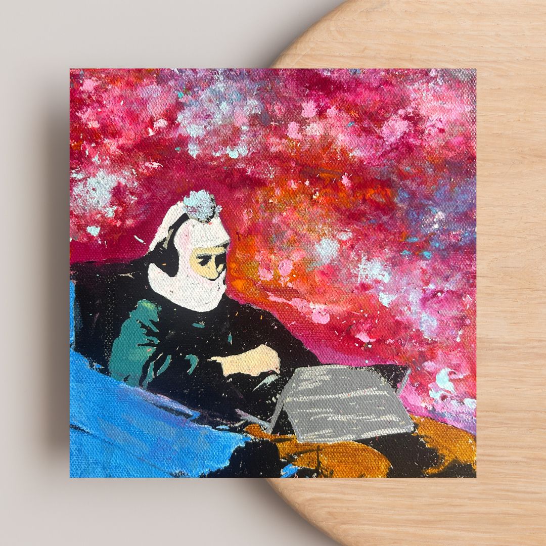 Original mixed media 8 by 8 inch on a 1,5 inch deep canvas by Ottawa-based artist Mireille Laroche