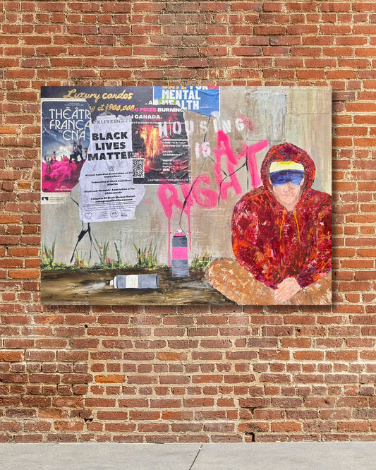 original mixed media painting 48 by 36 inch on a 1.5 inch deep canvas by Ottawa-based artist Mireille Laroche