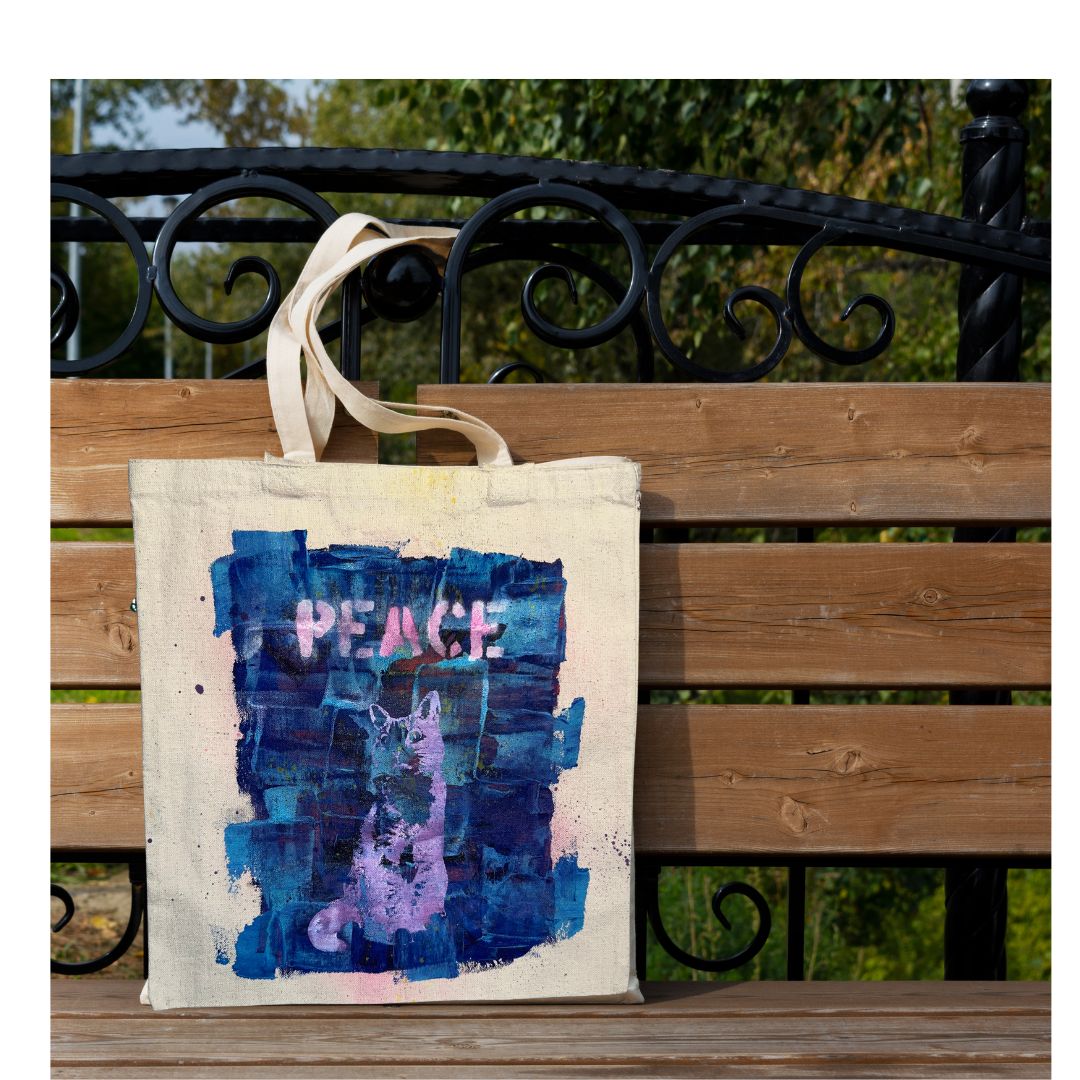 Junebug Collection - Small Totebag - Peace Cat/ Petit sac fourre-tout