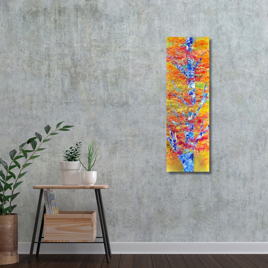 Original acrylic painting 12 by 26 inch depicting a tree by Ottawa-based artist Mireille Laroche