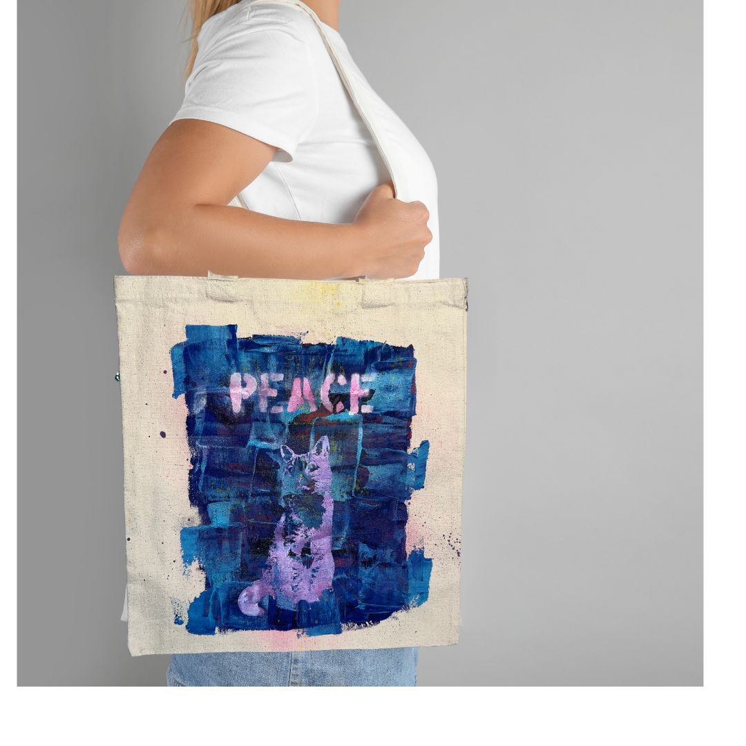 Junebug Collection - Small Totebag - Peace Cat/ Petit sac fourre-tout