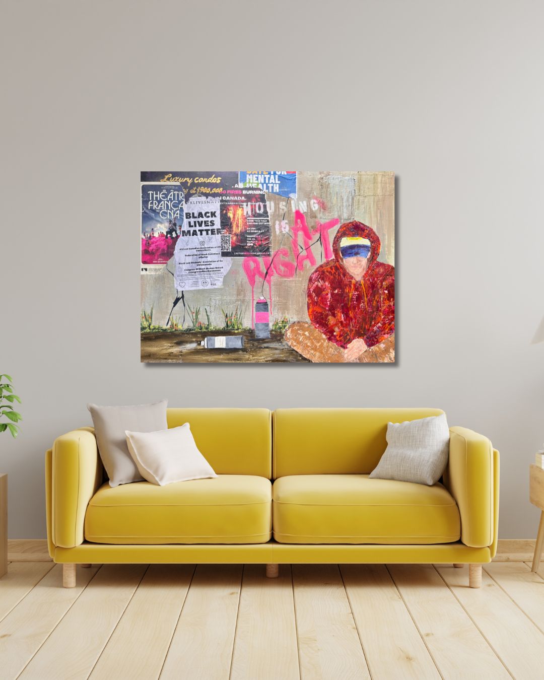 original mixed media painting 48 by 36 inch on a 1.5 inch deep canvas by Ottawa-based artist Mireille Laroche