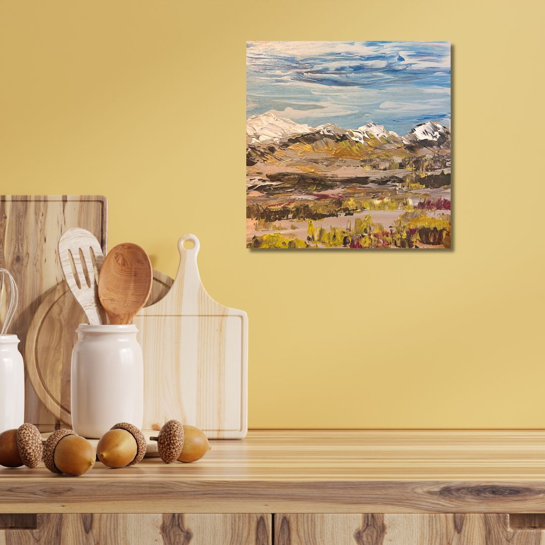 Available 8 by 8 original acrylic on wood panel by Ottawa-based artist Mireille Laroche. Free shipping in Canada.