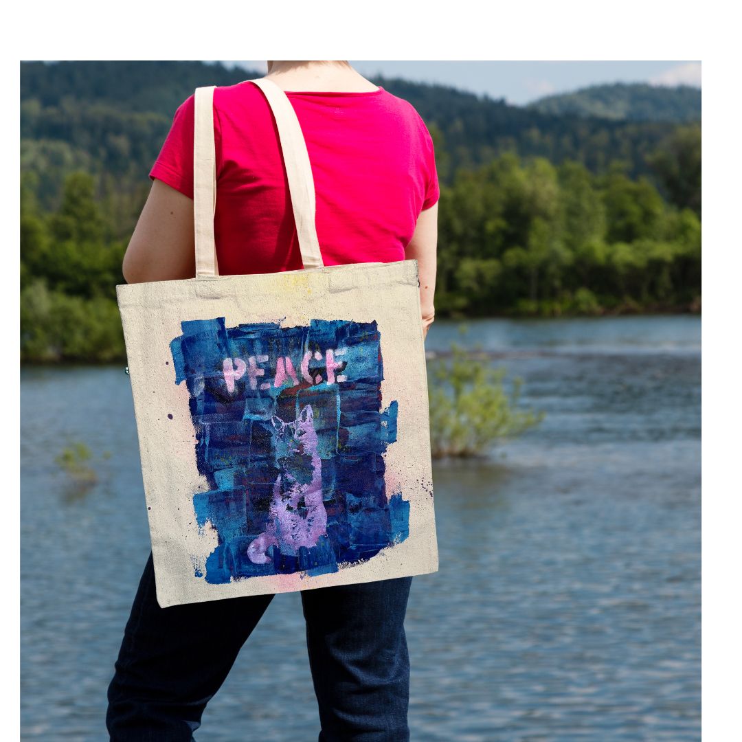 Junebug Collection - Small Totebag - Peace Cat/ Petit sac fourre-tout