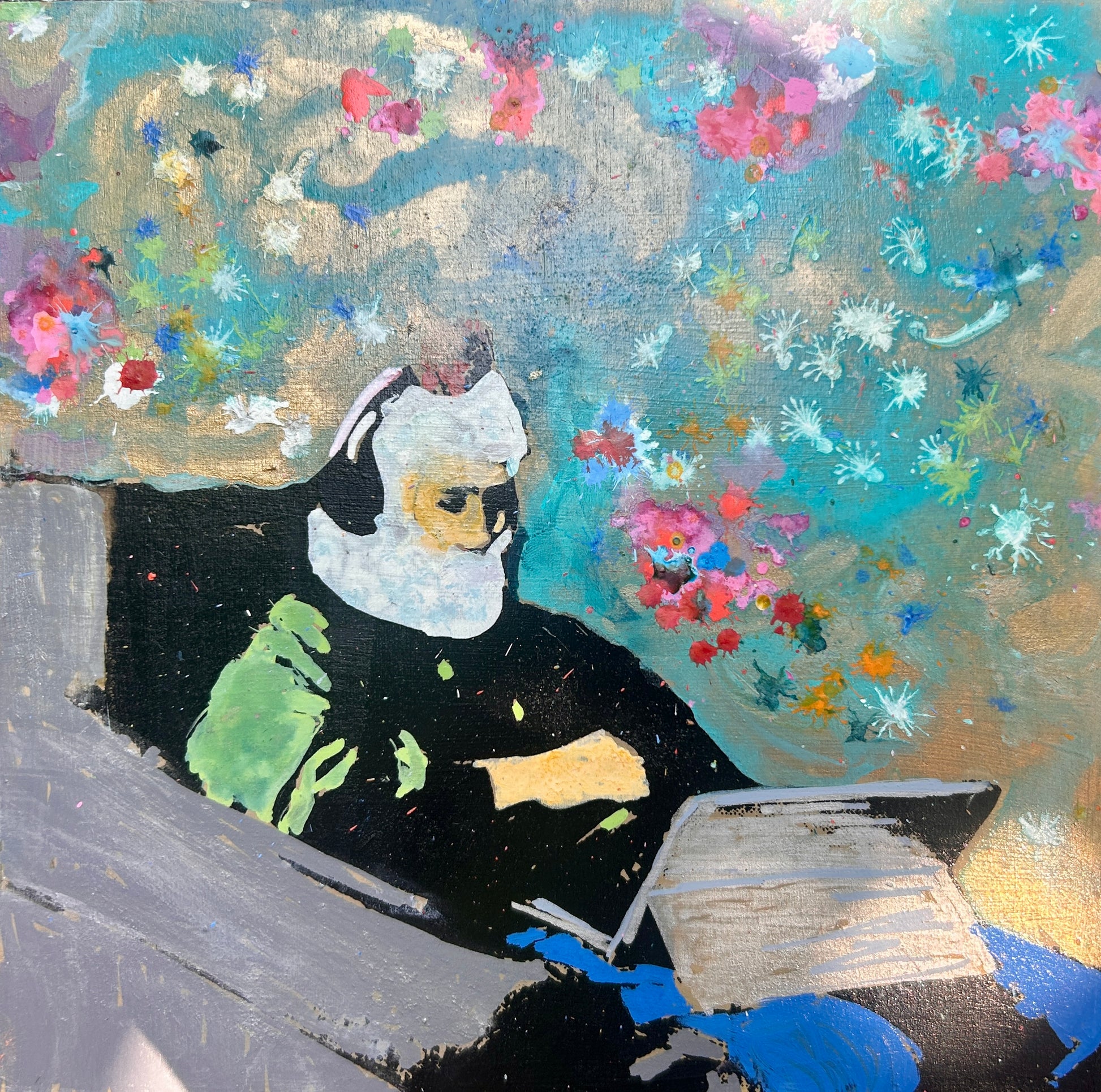 Original mixed media  8 by 8 inch on a wood panel by Ottawa-based artist Mireille Laroche