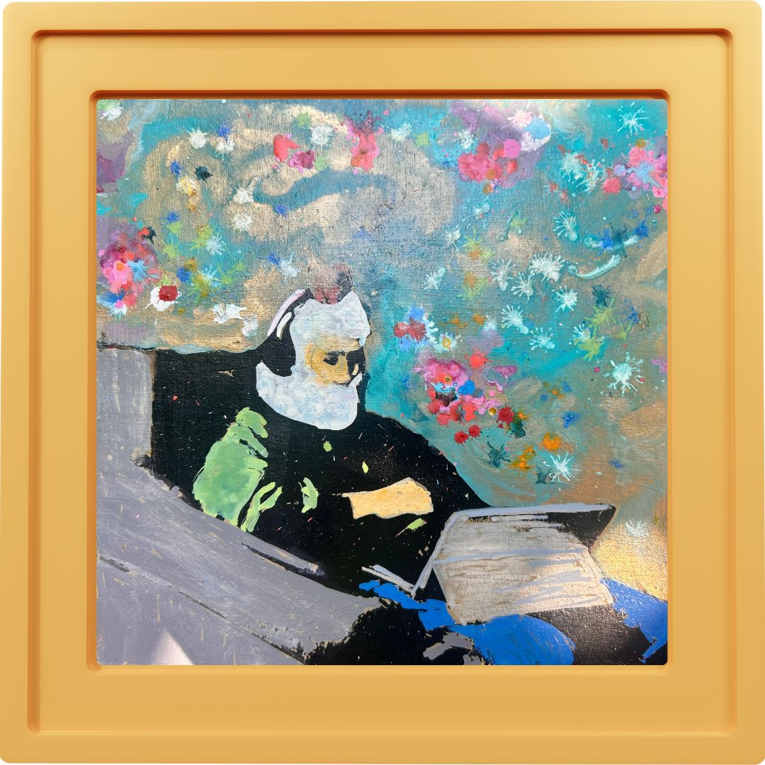 Original mixed media  8 by 8 inch on a wood panel by Ottawa-based artist Mireille Laroche