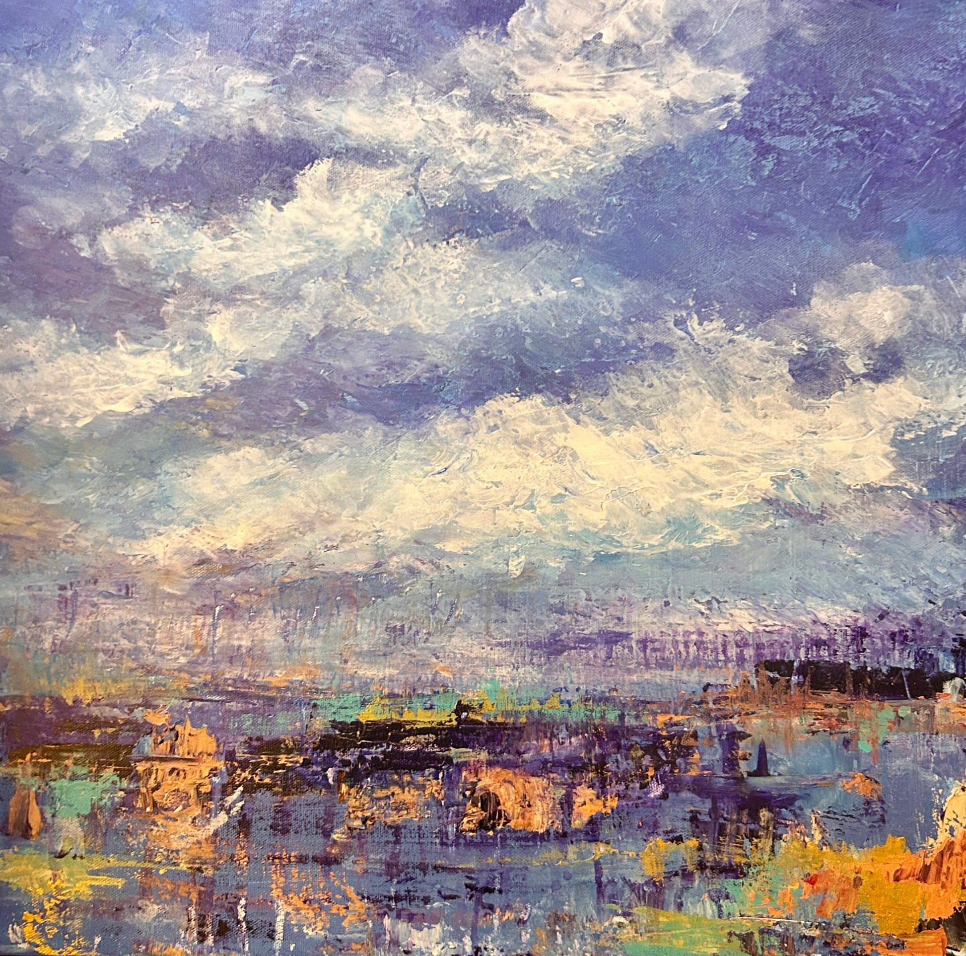 Original acrylic painting by Ottawa-based artist Mireille Laroche, 20 by 20 inch on a 1.5 inch canvas.