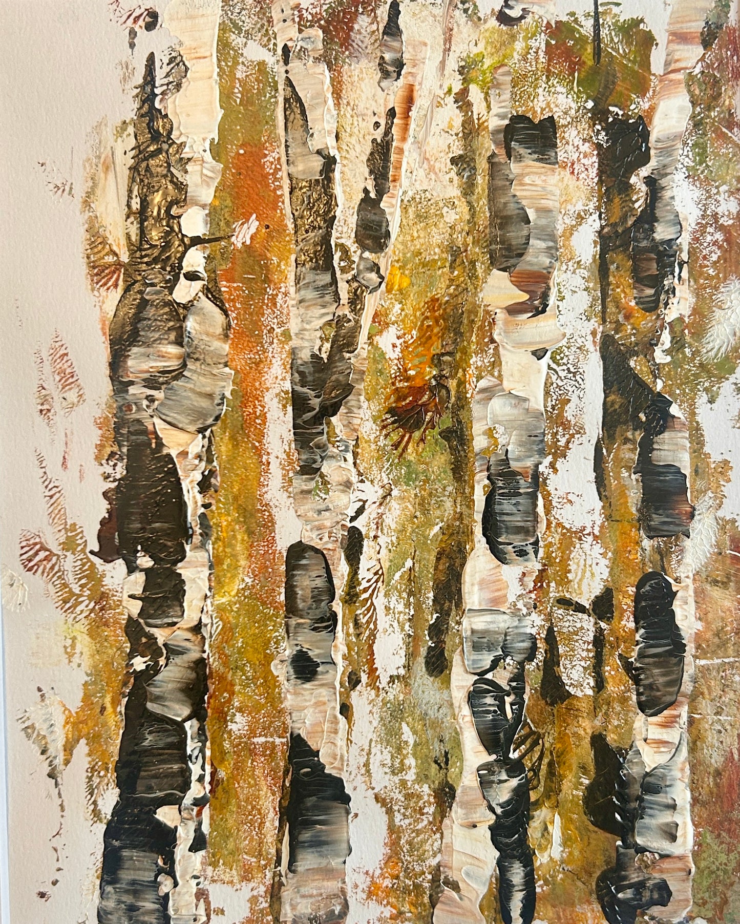 Original mixed media artwork on paper by Ottawa-based Mireille Laroche- 8 by 10 inch, 11 by 14 with white mat.