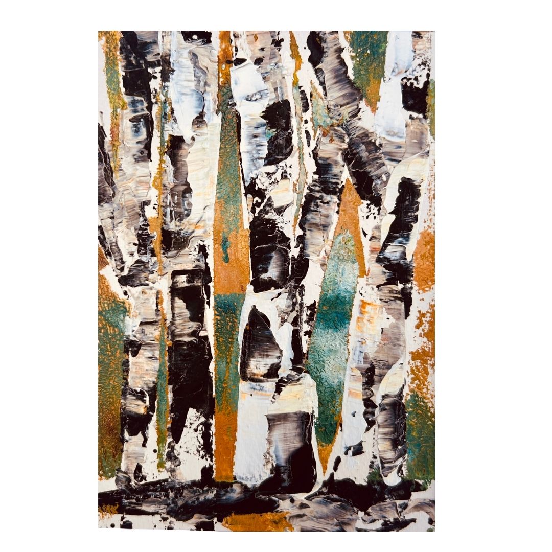 Original mixed media artwork on paper by Ottawa-based Mireille Laroche- 5 by 7 inch, 8 by 10 with white mat.