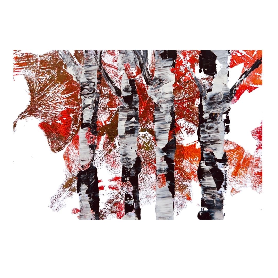 Original mixed media artwork on paper by Ottawa-based Mireille Laroche- 5 by 7 inch, 8 by 10 with white mat.