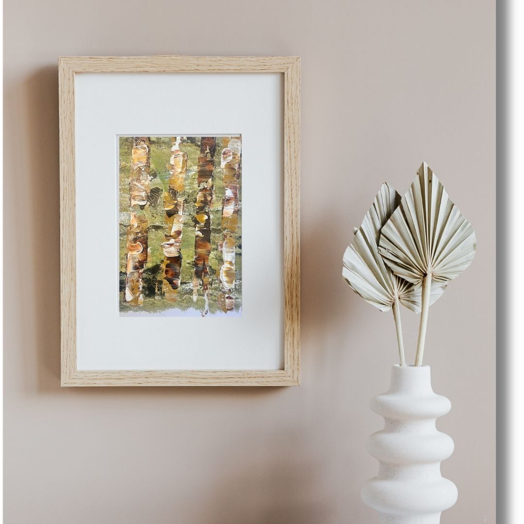 Original mixed media artwork on paper by Ottawa-based Mireille Laroche- 5 by 7 inch, 8 by 10 with white mat.