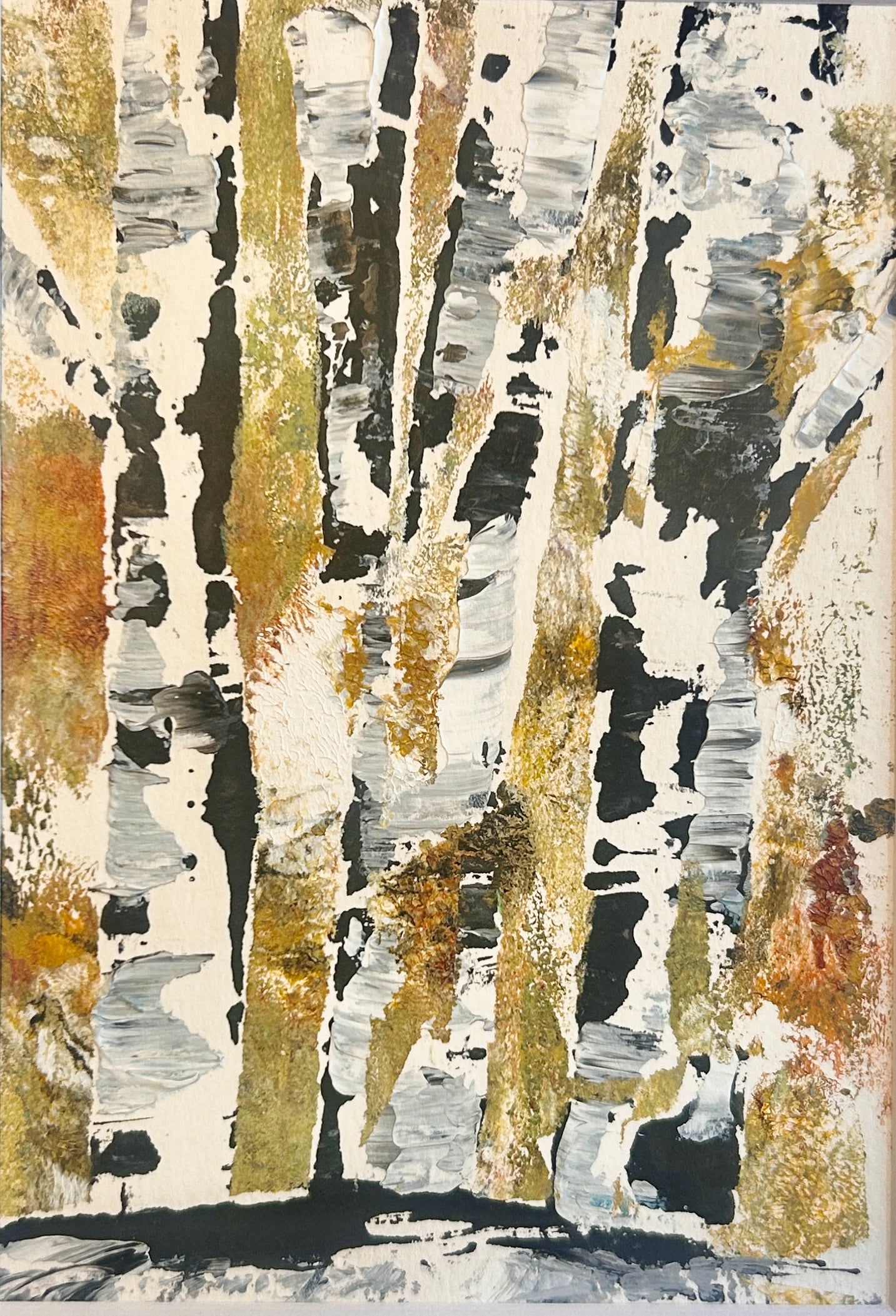 Original mixed media artwork on paper by Ottawa-based Mireille Laroche- 5 by 7 inch, 8 by 10 with white mat.