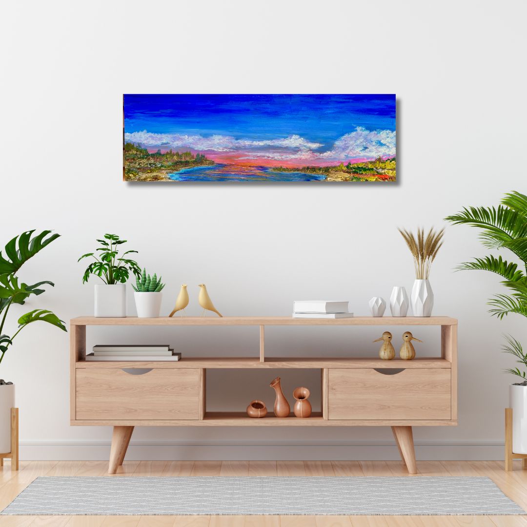 36 x 12 inch original acrylic painting on a 1.5 inch deep canvas by Ottawa-based artist Mireille Laroche