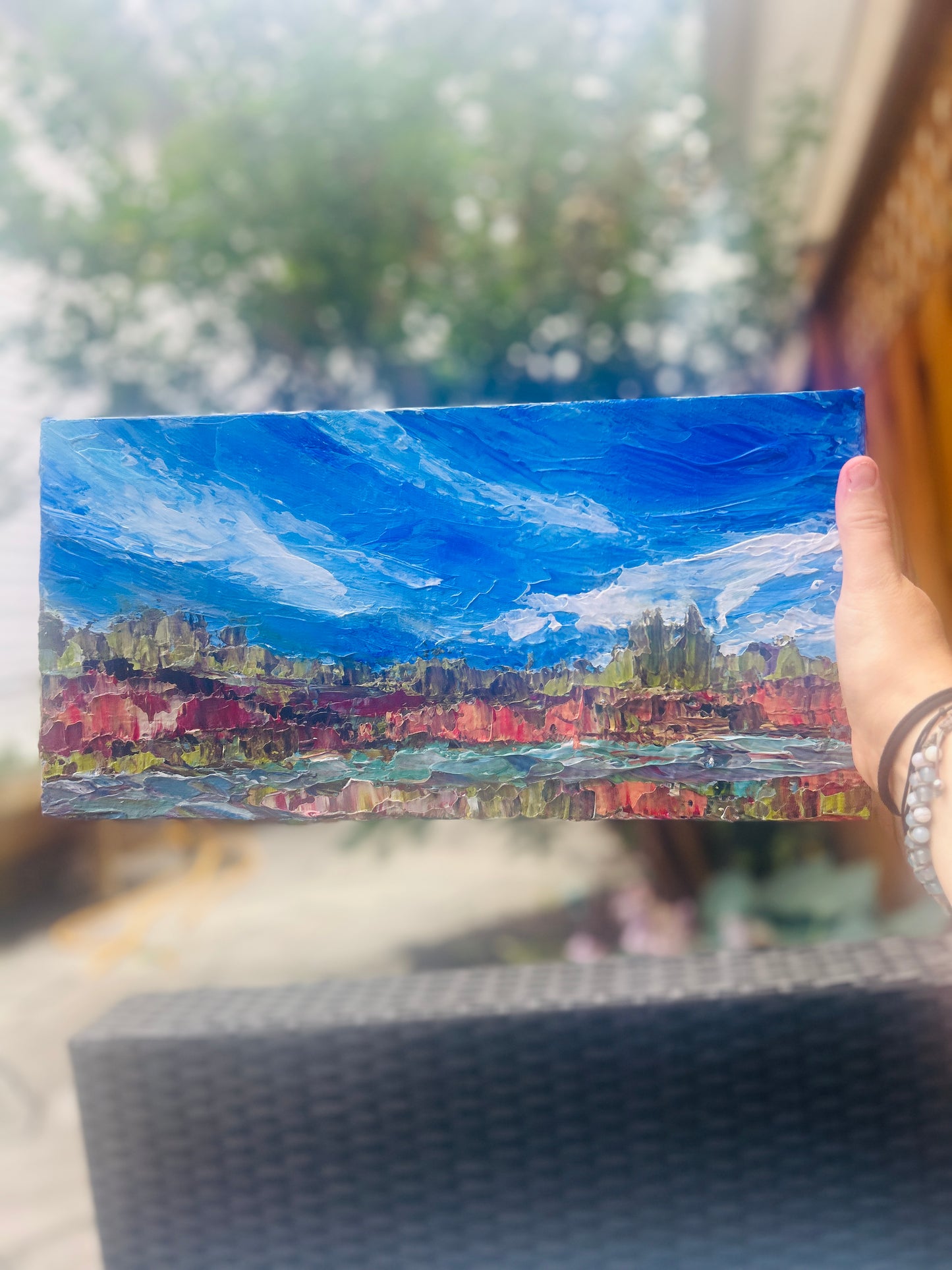 Original acrylic painting (16 by 8 inch) by Ottawa-based artist Mireille Laroche. Shipping in Canada is included in the price.