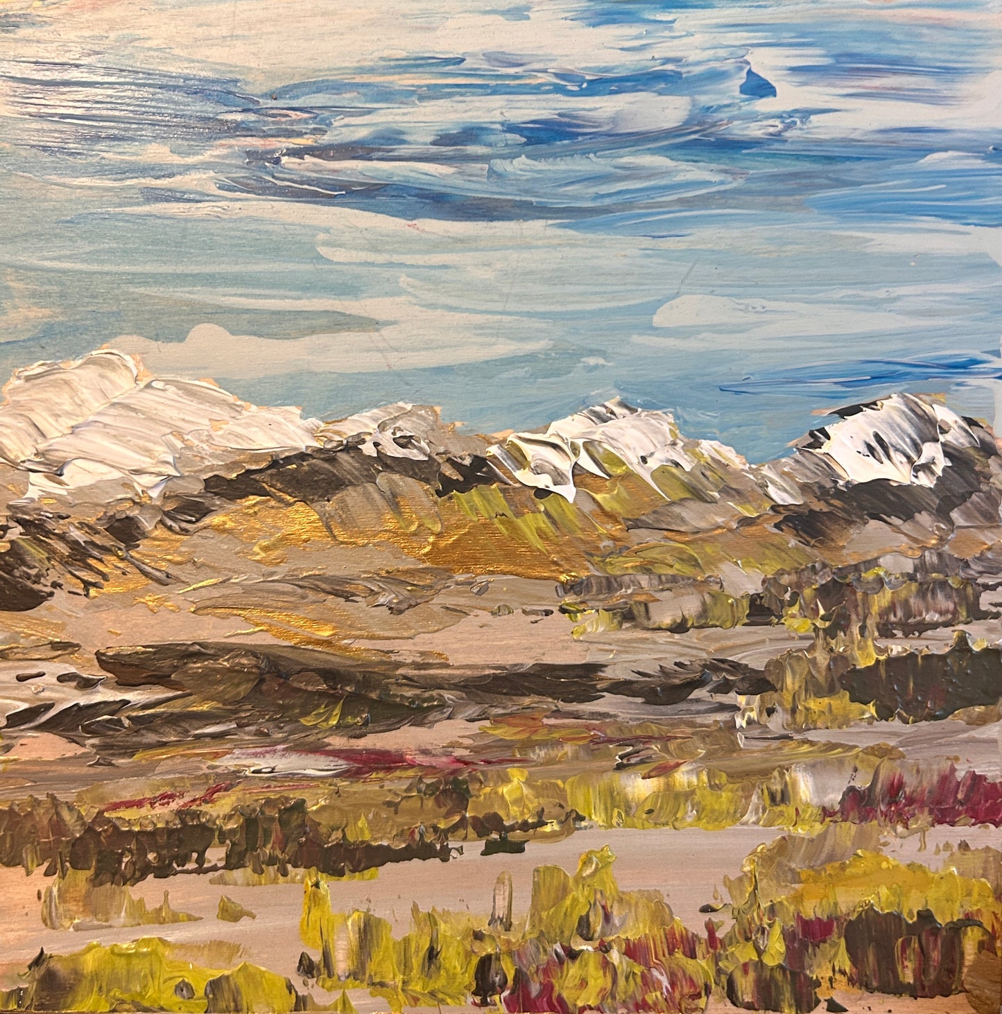 Available 8 by 8 original acrylic on wood panel by Ottawa-based artist Mireille Laroche. Free shipping in Canada.