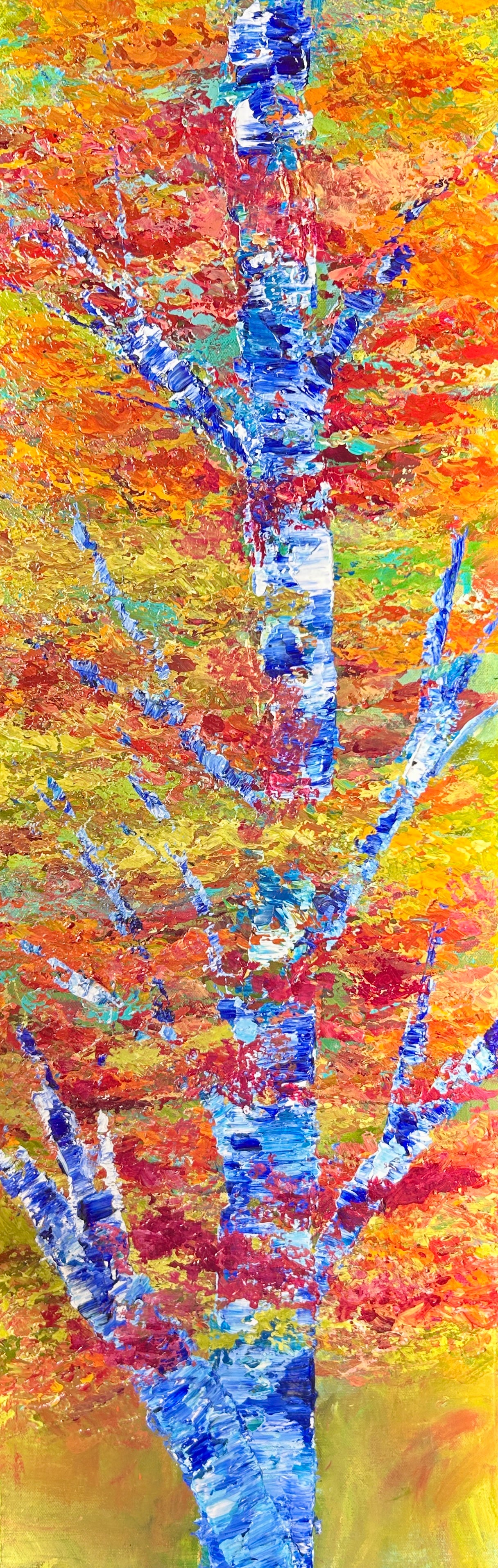 Original acrylic painting 12 by 26 inch depicting a tree by Ottawa-based artist Mireille Laroche