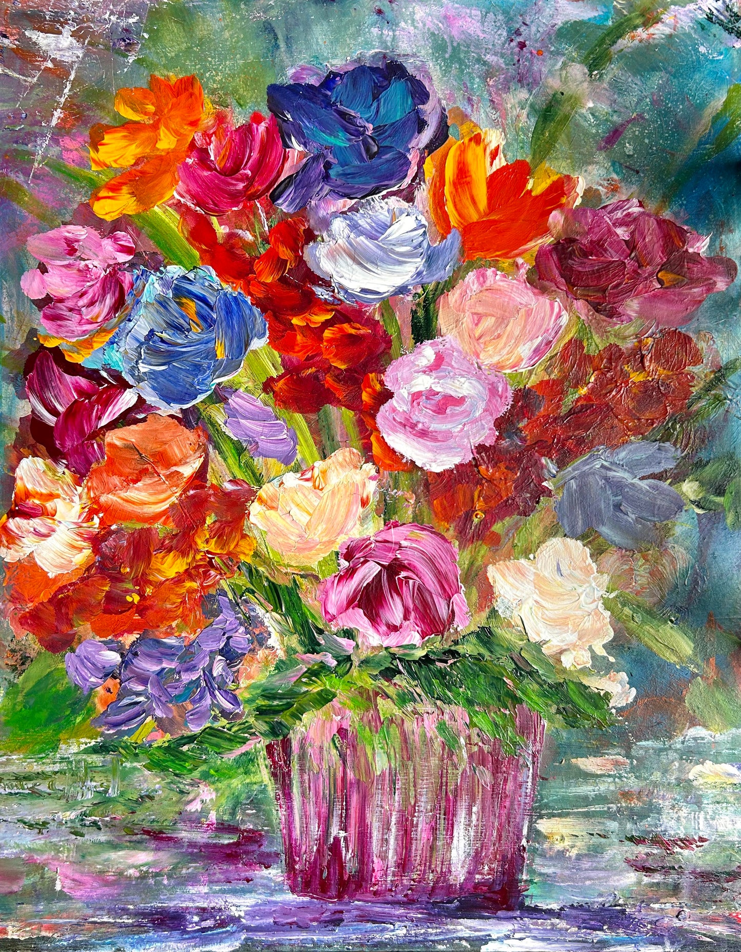 Available. Original 22 by 28 inch acrylic painting on a 1.5 inch deep canvas by Ottawa-based artist Mireille Laroche