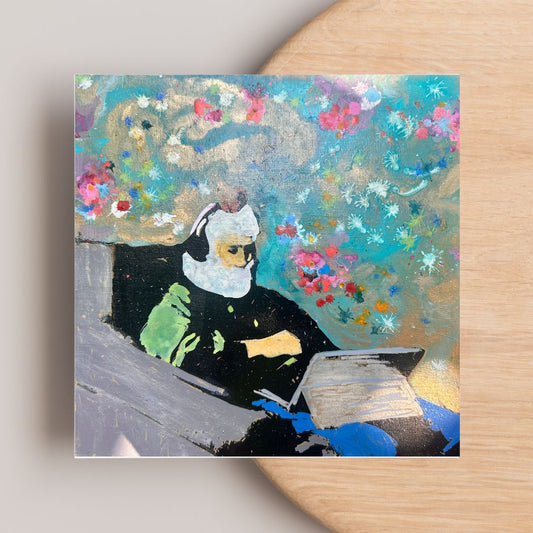 Original mixed media  8 by 8 inch on a wood panel by Ottawa-based artist Mireille Laroche