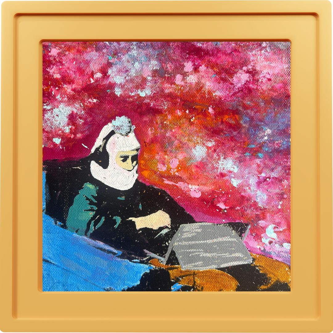 Original mixed media 8 by 8 inch on a 1,5 inch deep canvas by Ottawa-based artist Mireille Laroche