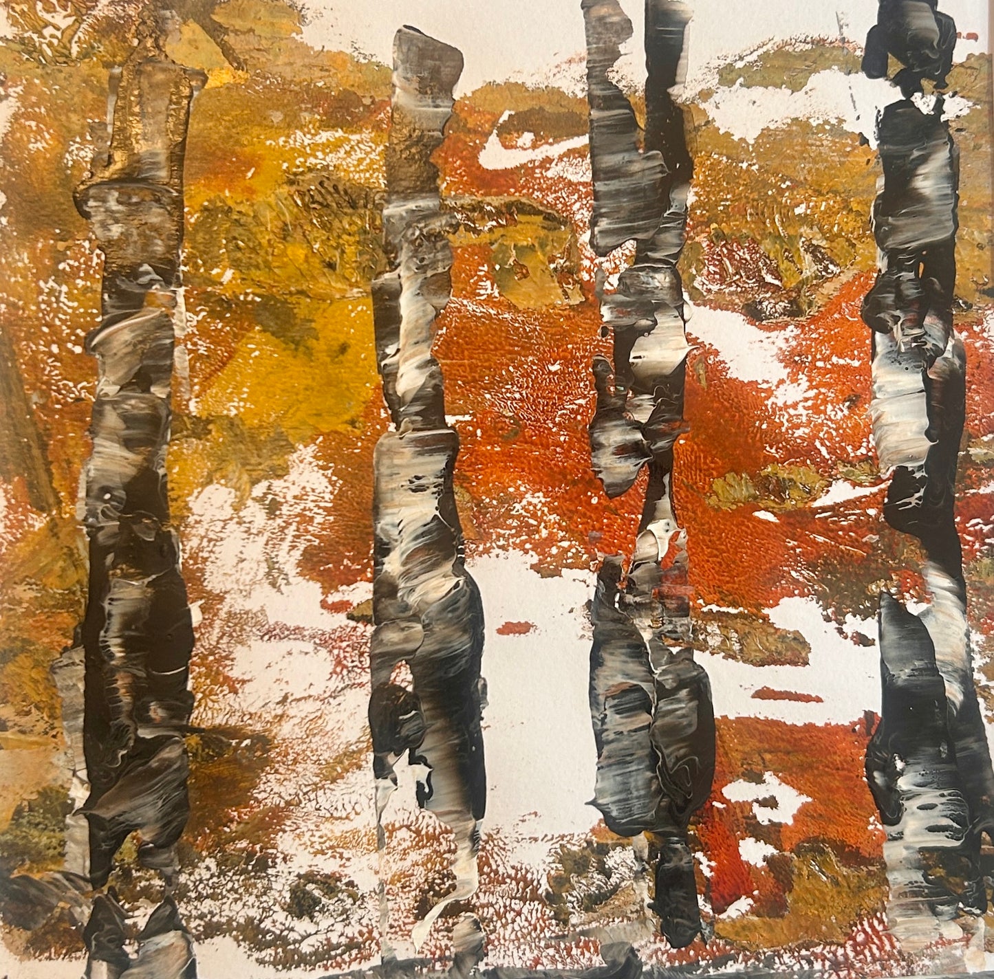 Original mixed media artwork on paper by Ottawa-based Mireille Laroche- 8 by 8 inch, 12 by 12 with white mat.
