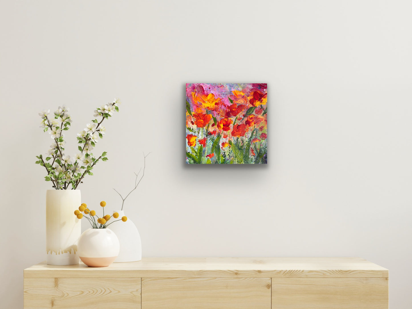 Changing Colours. Original 14 by 14 inch acrylic painting on a 1.5 inch deep canvas by Ottawa-based artist Mireille Laroche.