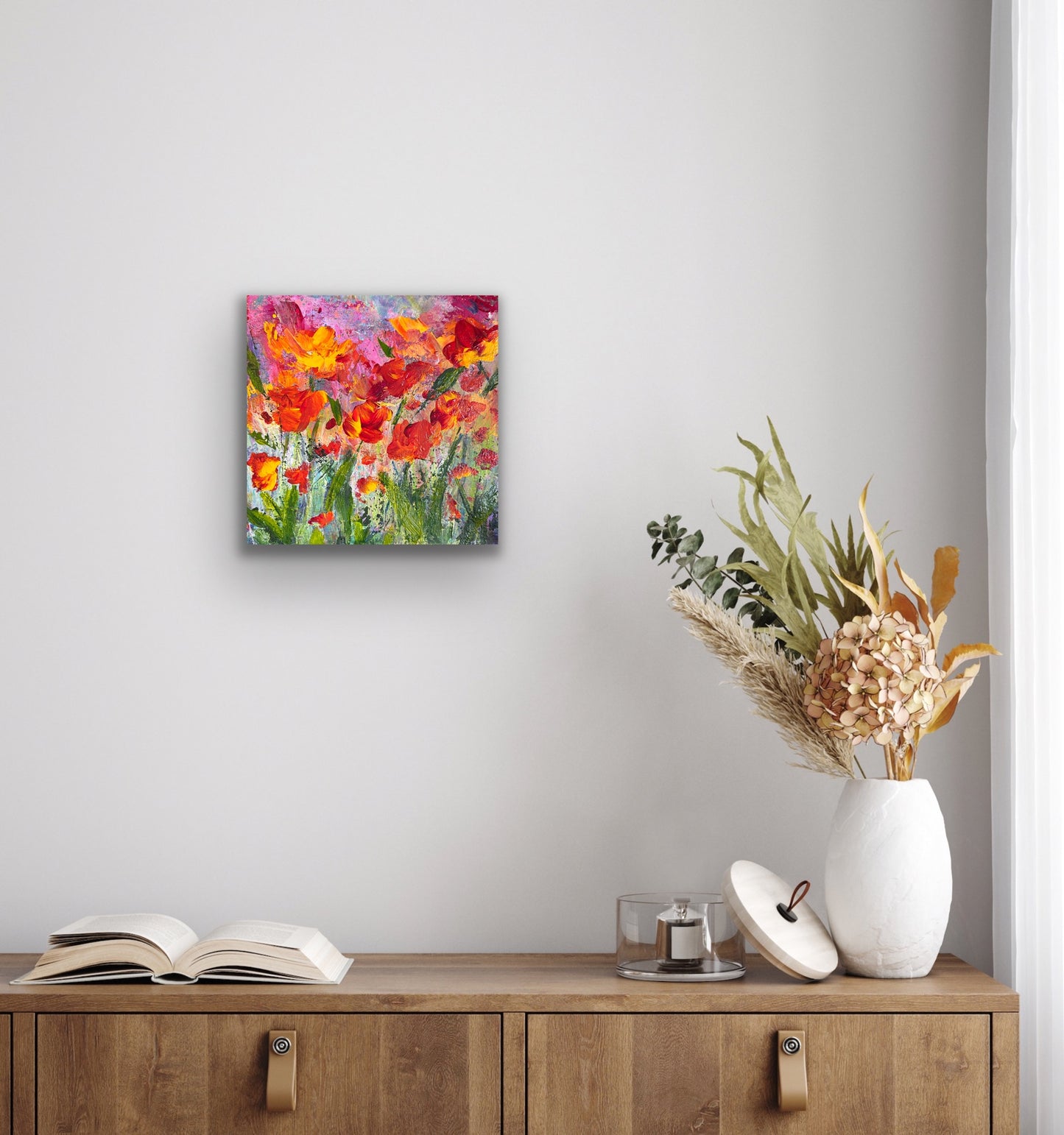 Changing Colours. Original 14 by 14 inch acrylic painting on a 1.5 inch deep canvas by Ottawa-based artist Mireille Laroche.