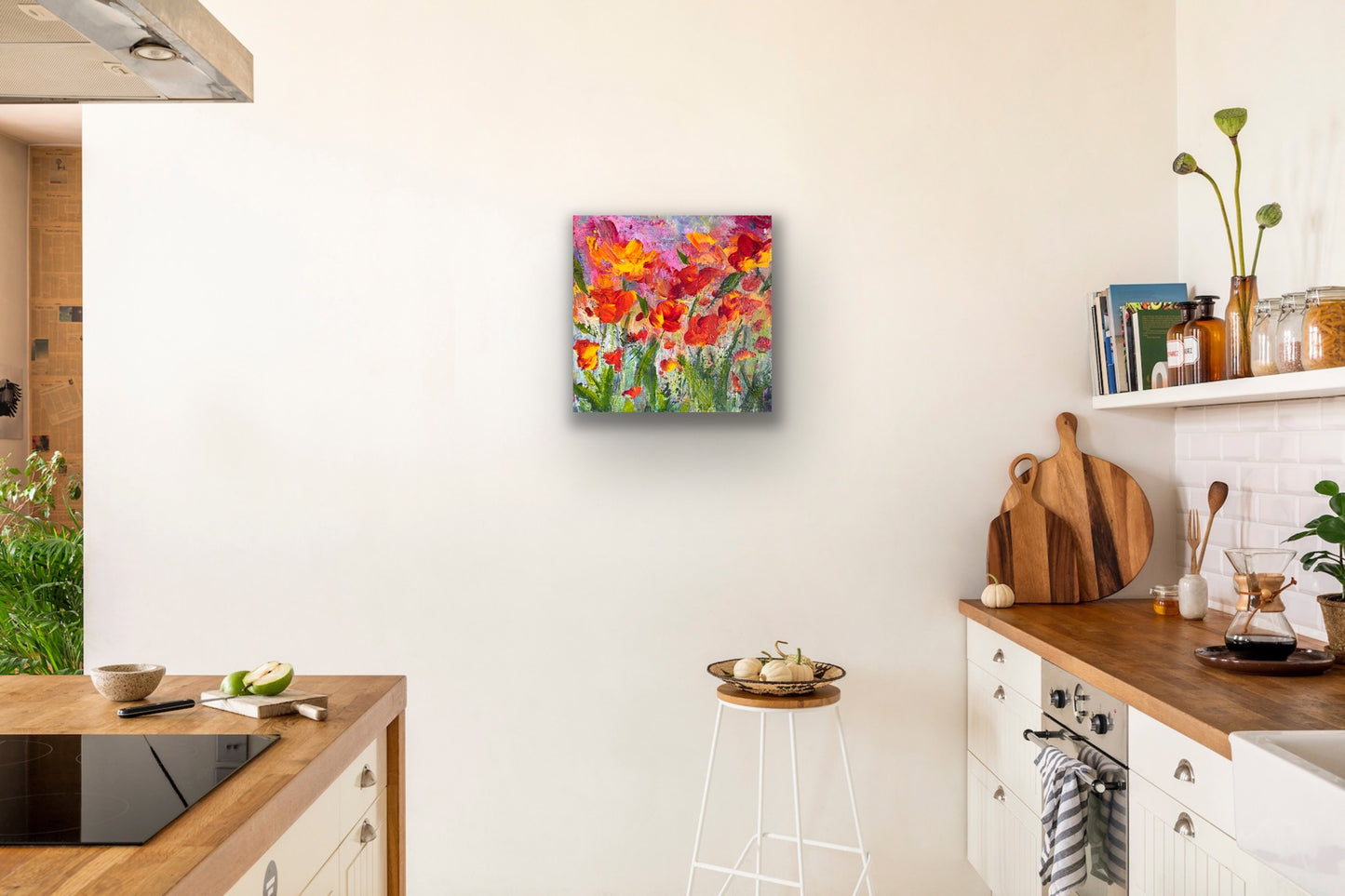 Changing Colours. Original 14 by 14 inch acrylic painting on a 1.5 inch deep canvas by Ottawa-based artist Mireille Laroche.