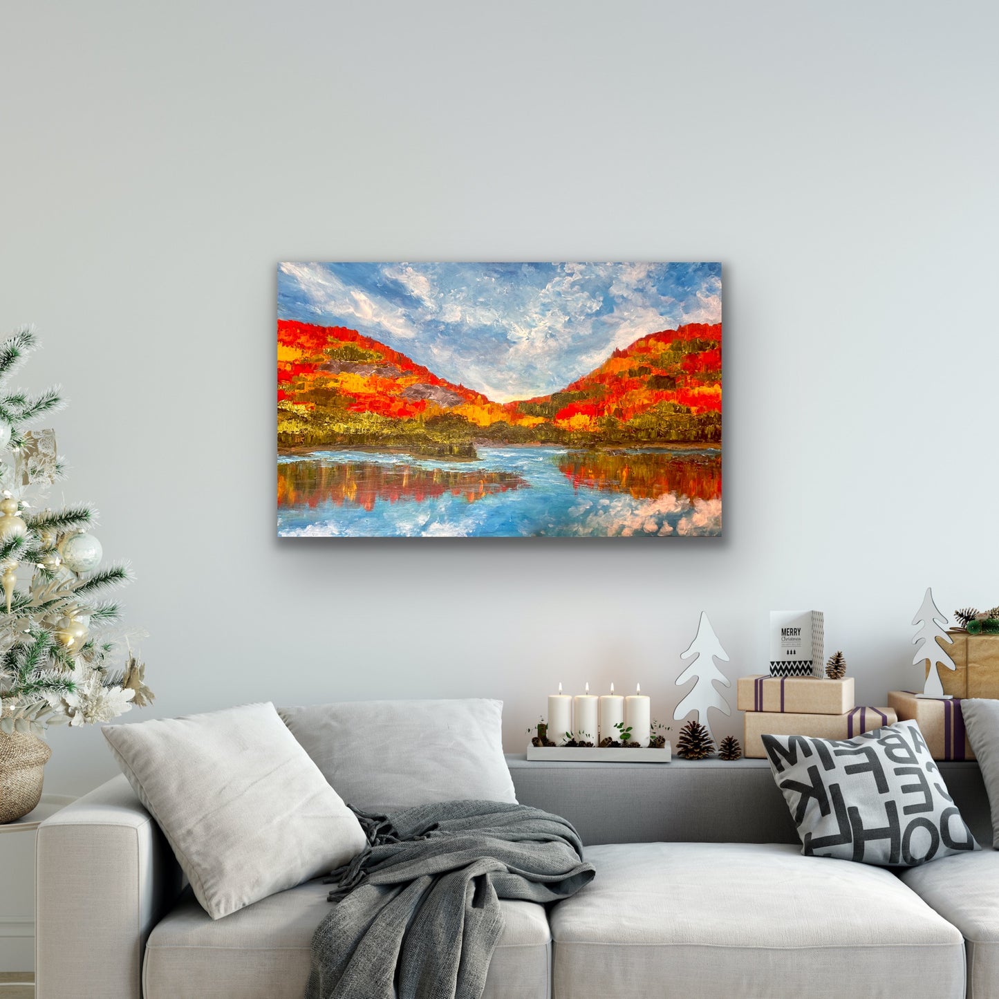 Fall Reflection. Original acrylic artwork, 48 by 36 inch on a 1.5 inch deep canvas, by Ottawa-based artist Mireille Laroche