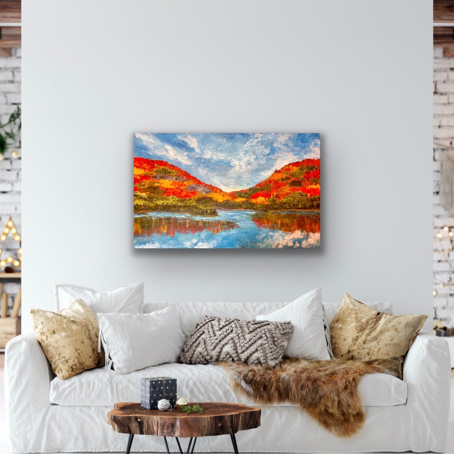 Fall Reflection. Original acrylic artwork, 48 by 36 inch on a 1.5 inch deep canvas, by Ottawa-based artist Mireille Laroche