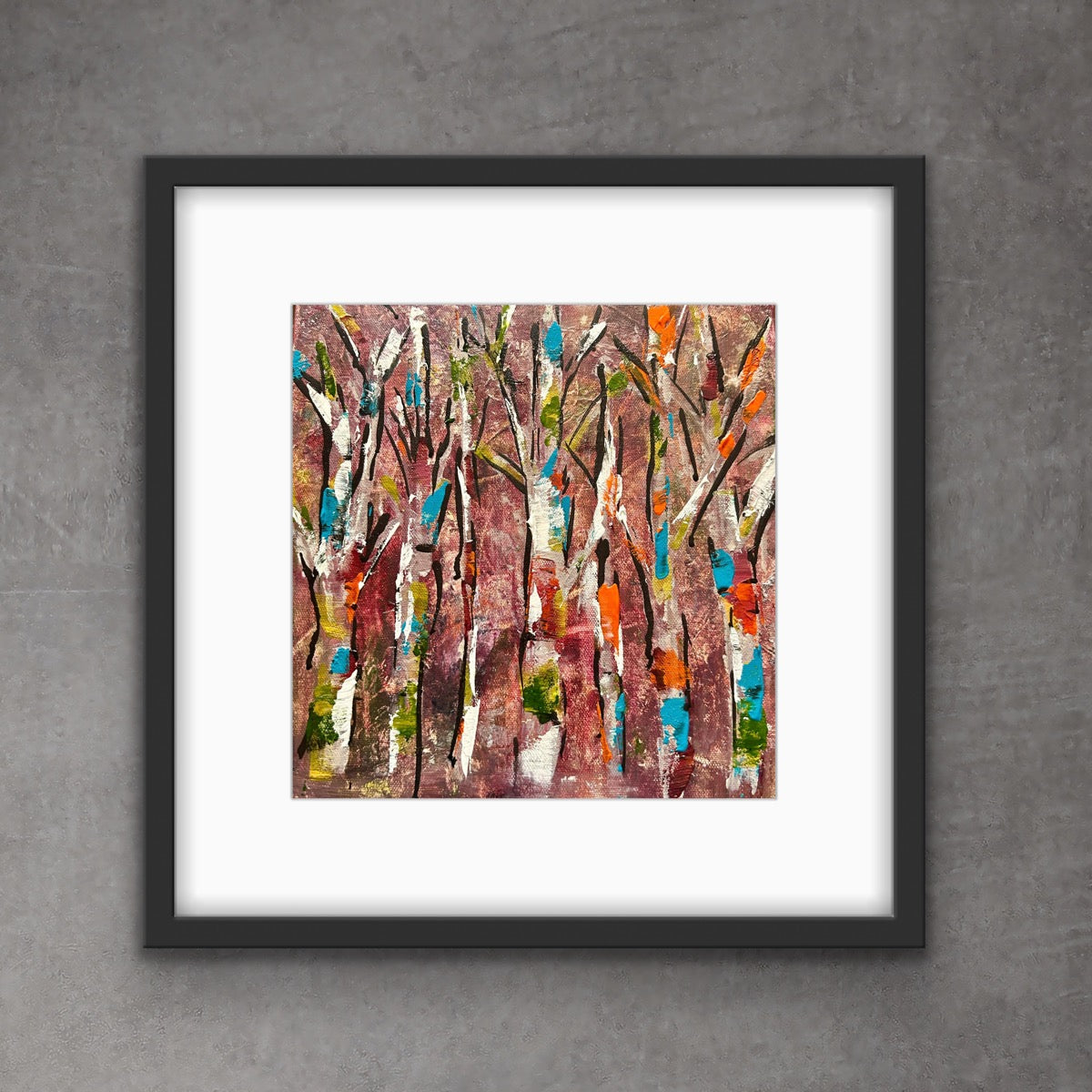 Framed Prints of Walking Through Life 8 by 8 (12 by 12 with frame)/ Reproductions encadrées de 8 par 8 de la toile Chemin de vie (12 par 12 avec le cadre)