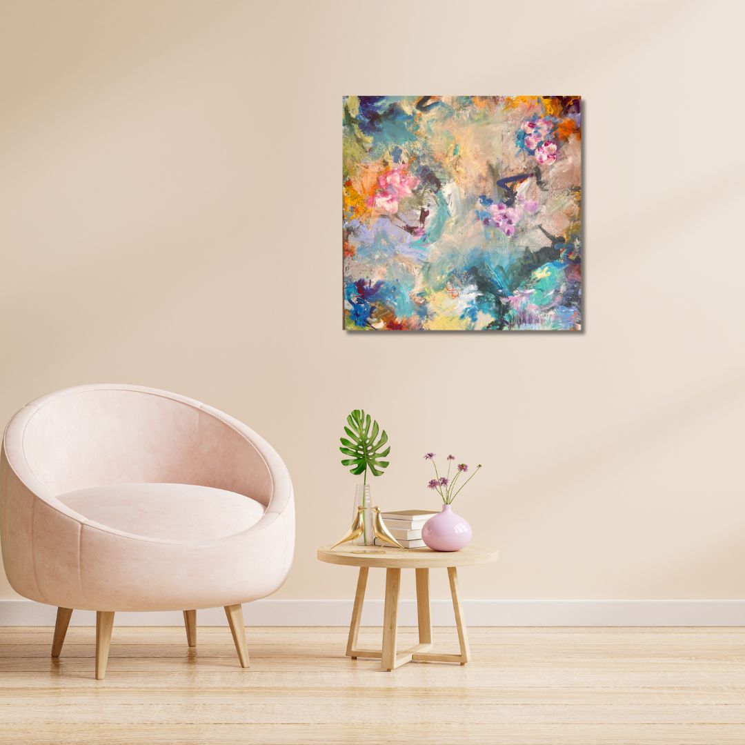 Original 24 by 24 inch acrylic painting on a 1.5 inch deep canvas by Ottawa-based artist Mireille Laroche.
