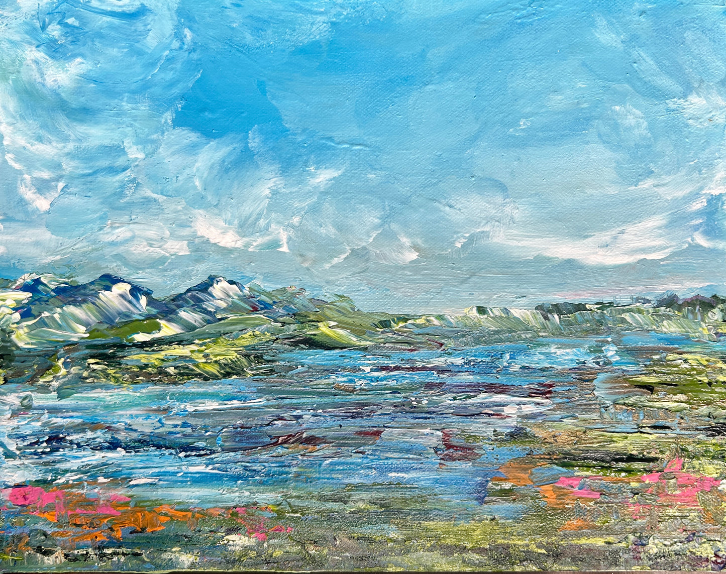 Original acrylic painting 14 by 16 inch on a 1.5 inch deep canvas by Ottawa-based artist Mireille Laroche.