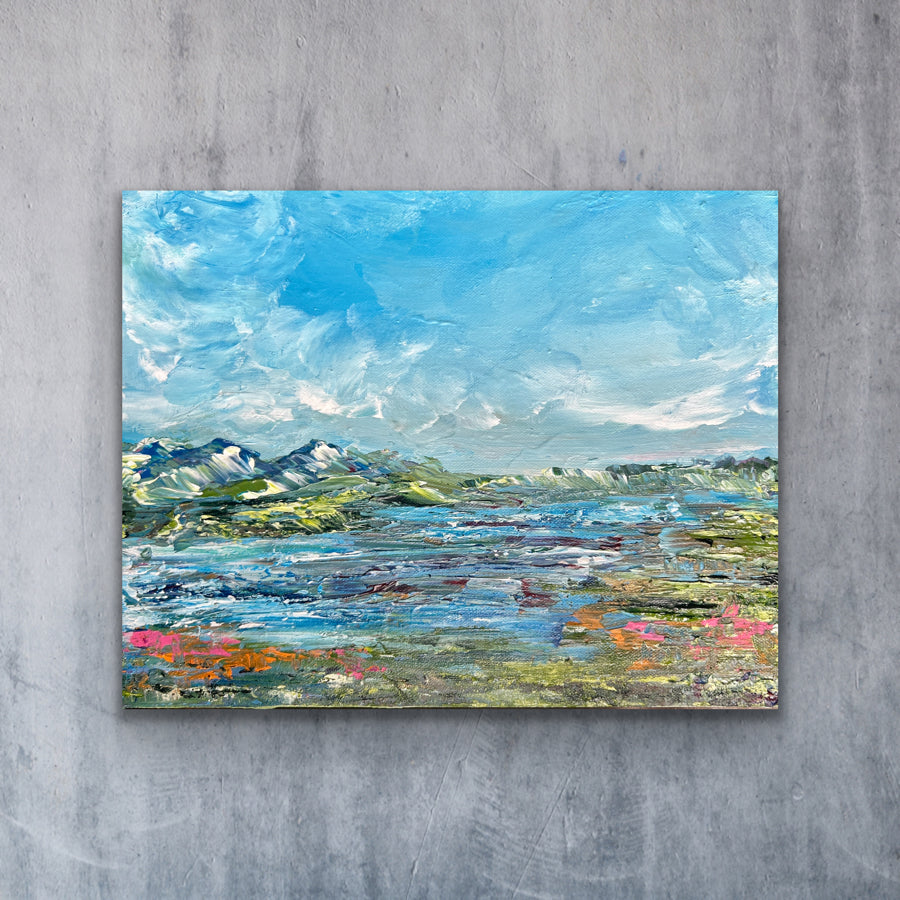 Original acrylic painting 14 by 16 inch on a 1.5 inch deep canvas by Ottawa-based artist Mireille Laroche.