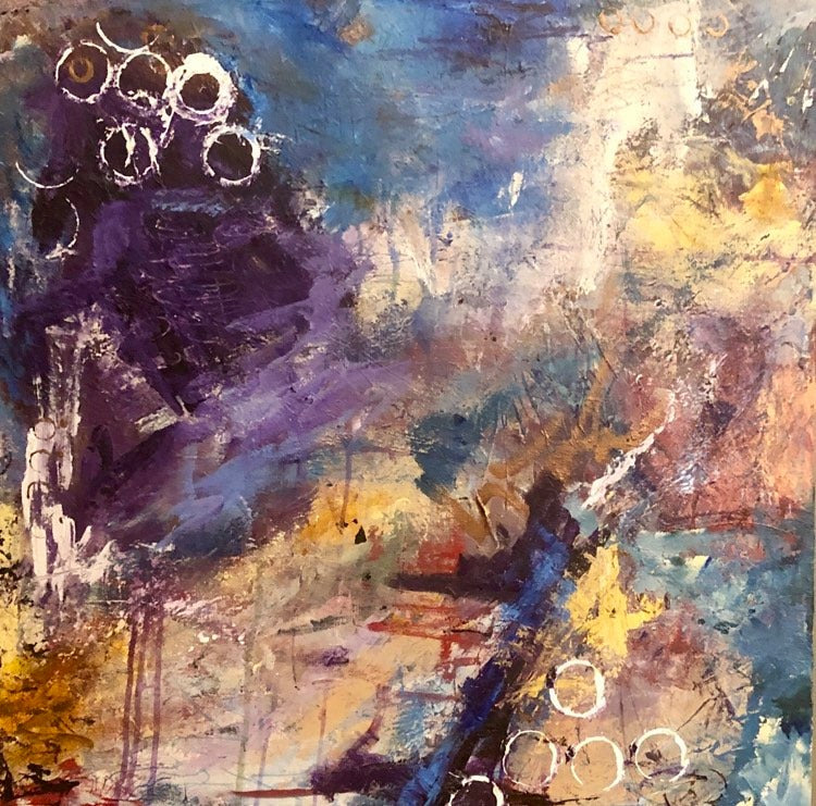 Original acrylic painting by Mireille Laroche entitled Violet Summer. Peinture acrylique originale par Mireille Laroche dont le titre est Été pourpre.