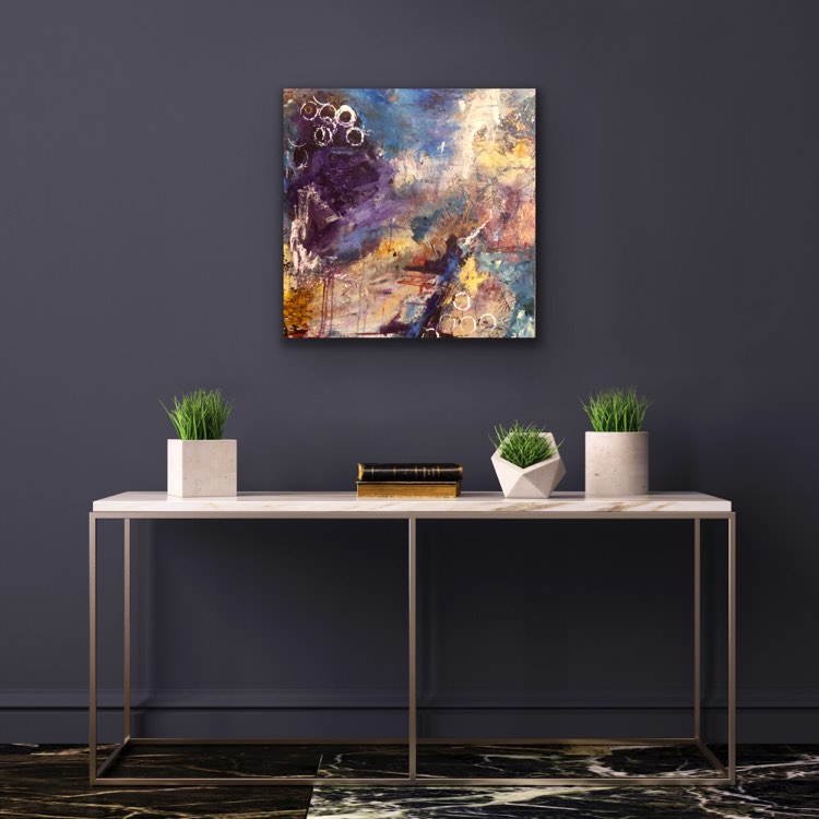 Original acrylic painting by Mireille Laroche entitled Violet Summer. Peinture acrylique originale par Mireille Laroche dont le titre est Été pourpre.