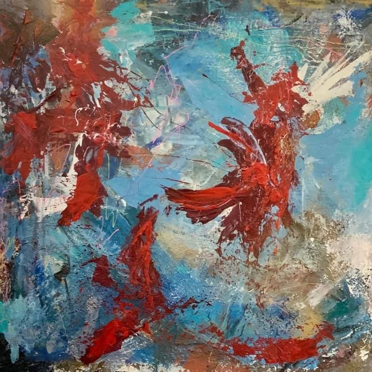 The Flight.  Original acrylic painting (24 by 24 inch on a  1.5 inch deep canvas)  by Ottawa-based artist Mireille Laroche