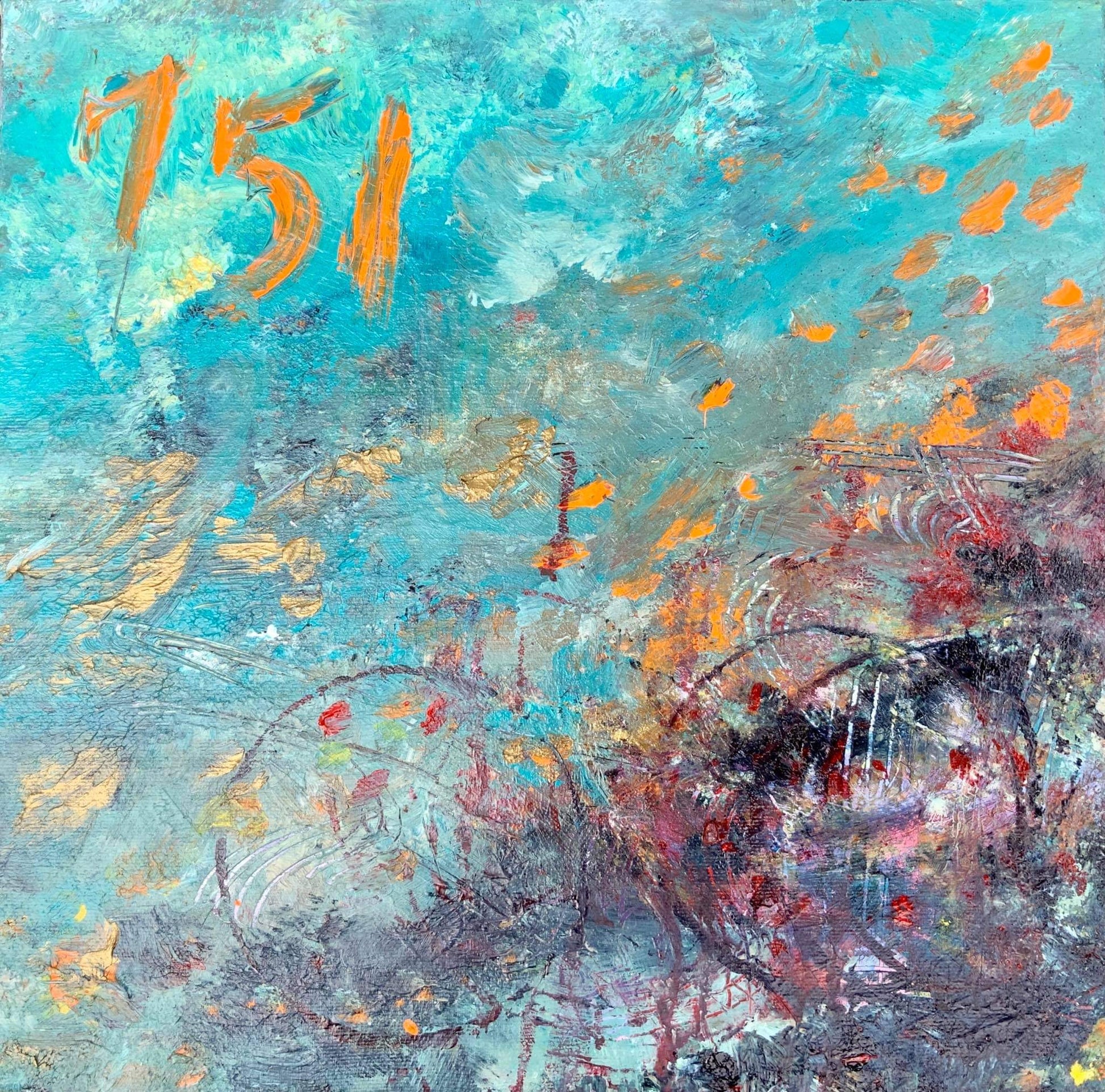 Original acrylic painting by Ottawa-based artist Mireille Laroche entitled 751 (12 by 12 inch).  All proceeds (minus shipping costs will be donated to an Indigenous organization.   Peinture acrylique originale par Mireille Laroche d'Ottawa intitulé 751.  12 par 12 pouces.  Les recettes de cette peinture seront versées à une organisation autochtone.