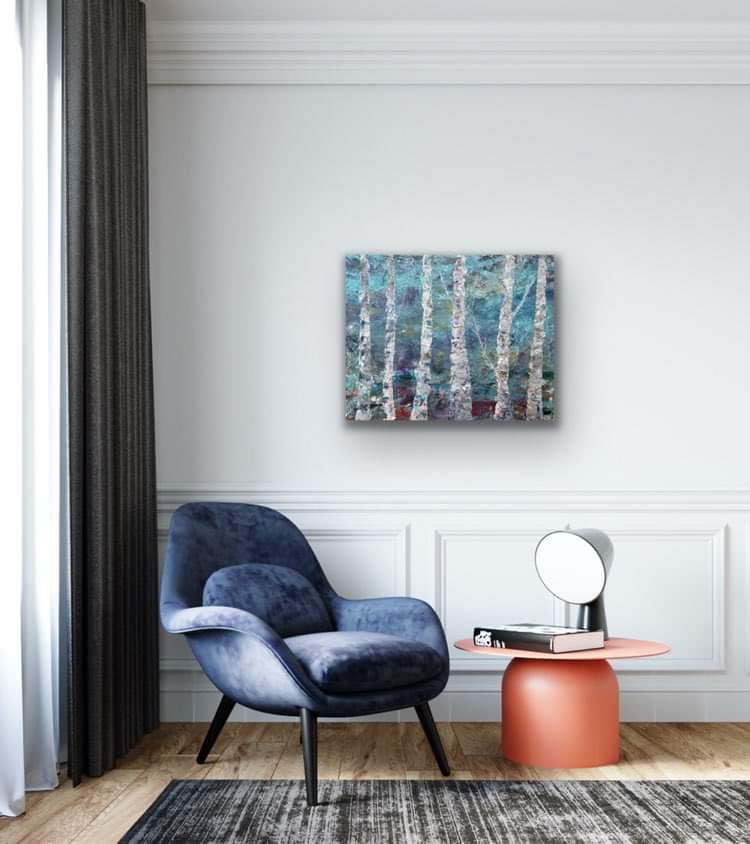 Original acrylic painting by Ottawa-based artist Mireille Laroche, 30 by 24 inch. Peinture acrylic originale de Mireille Laroche d'Ottawa intitulée J'ai trouvé mon chemin. 30 par 24 pouces.