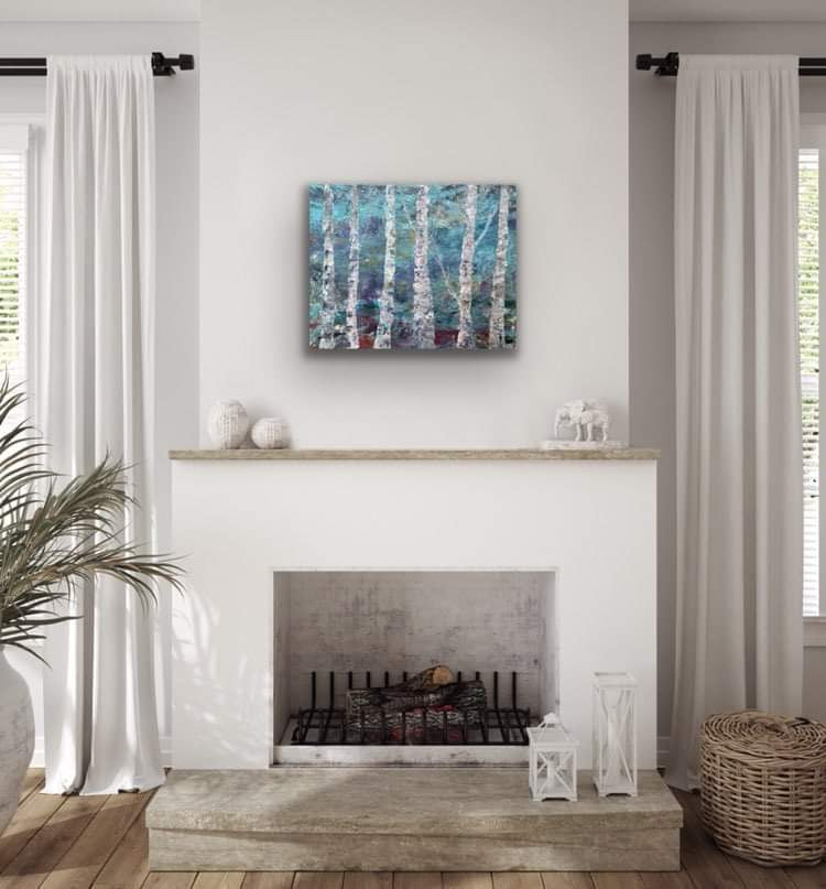 Original acrylic painting by Ottawa-based artist Mireille Laroche, 30 by 24 inch. Peinture acrylic originale de Mireille Laroche d'Ottawa intitulée J'ai trouvé mon chemin. 30 par 24 pouces.