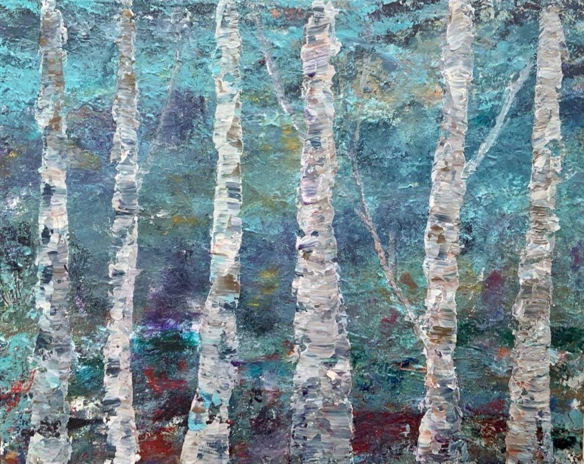 Original acrylic painting by Ottawa-based artist Mireille Laroche, 30 by 24 inch. Peinture acrylic originale de Mireille Laroche d'Ottawa intitulée J'ai trouvé mon chemin. 30 par 24 pouces.
