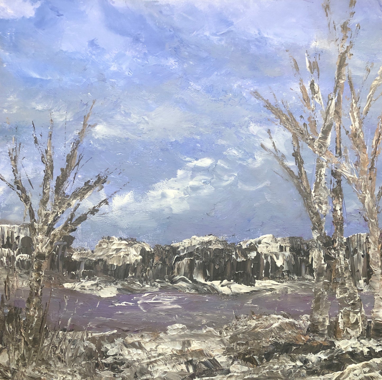 January Day. Original acrylic painting (20 by 20 inch) by Ottawa-based artist Mireille Laroche