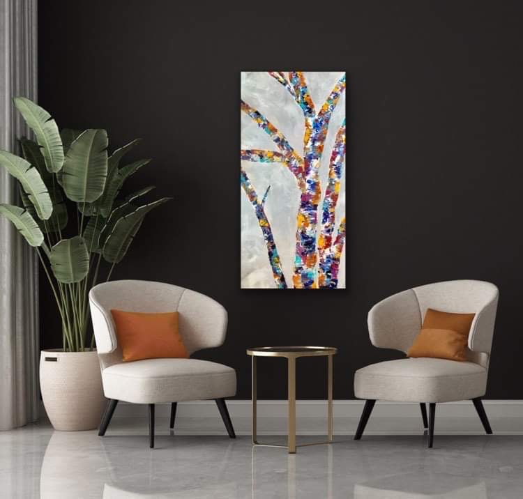 New Life. Original acrylic painting (24 by 48 inch on 1.5 inch deep canvas) by Ottawa-based artist Mireille Laroche