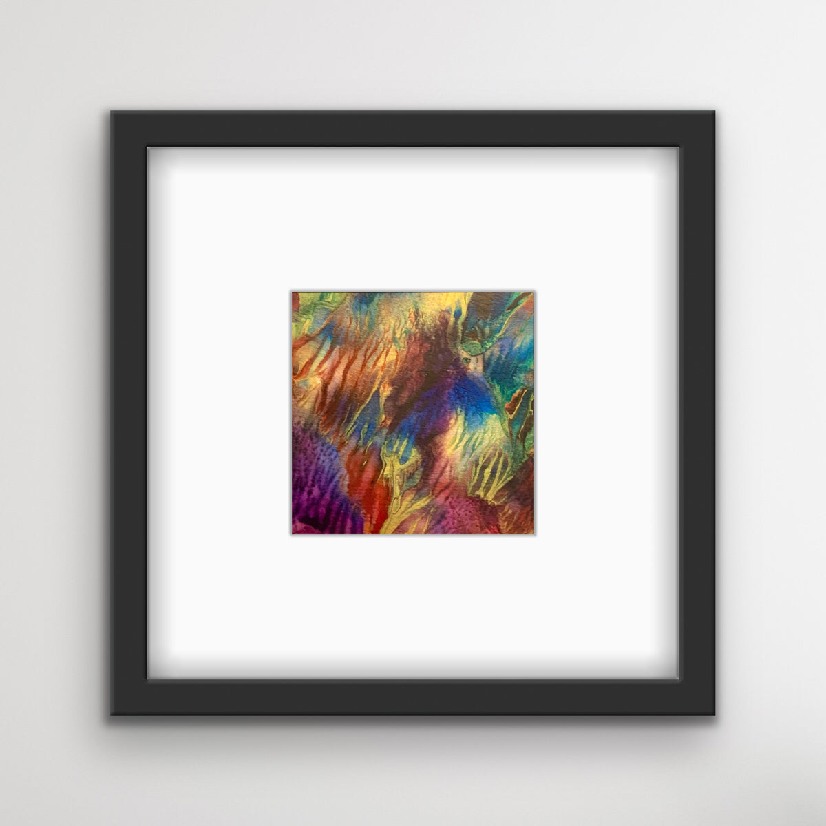 Available. Original acrylic ink painting, 5x5 inches by Ottawa-based artist Mireille Laroche. Comes with an 12 by 12 black frame and white mat.
