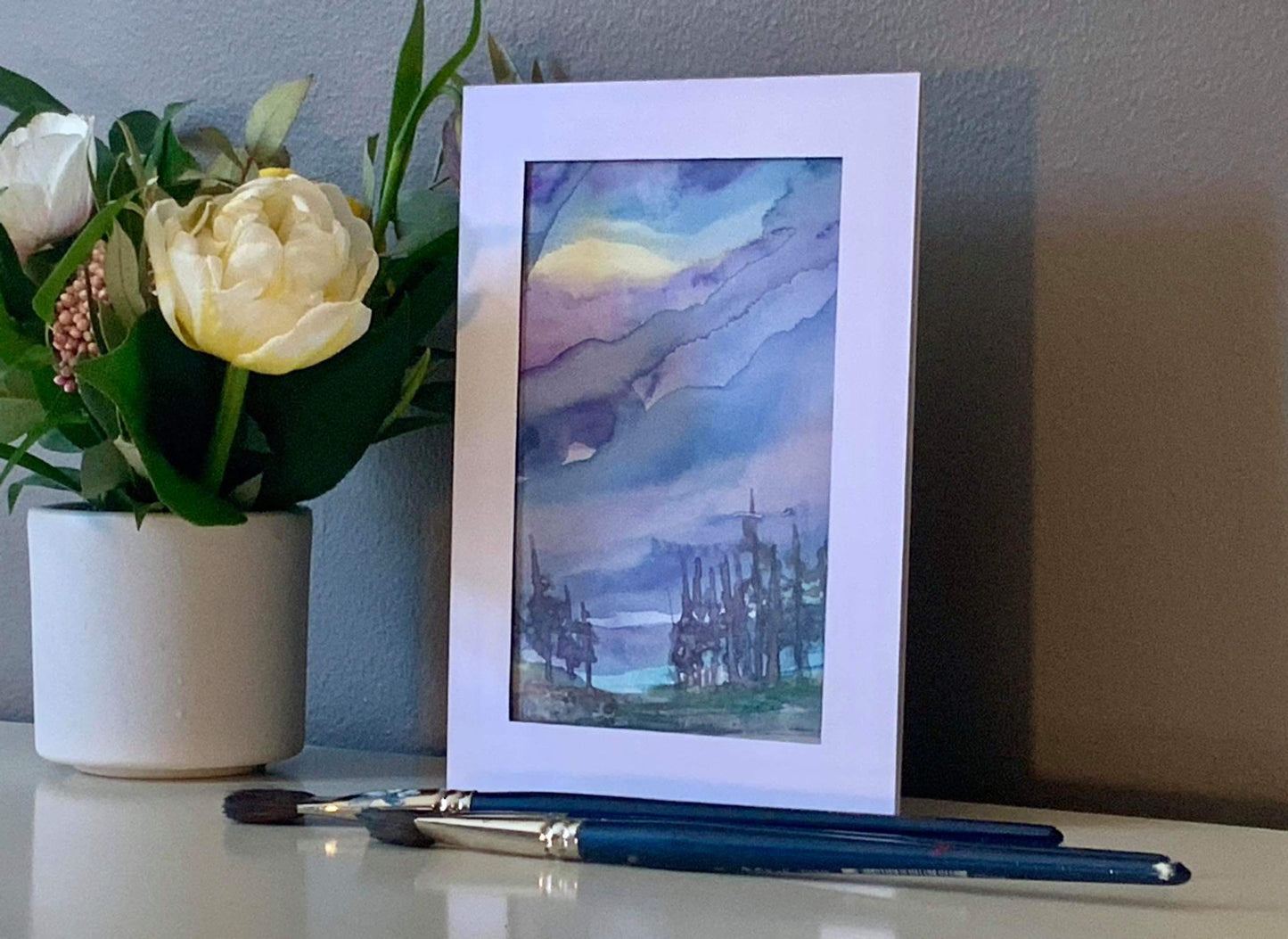 Original water color by Ottawa-based artist Mireille Laroche "Clearing my mind". 4 by 6 inch.