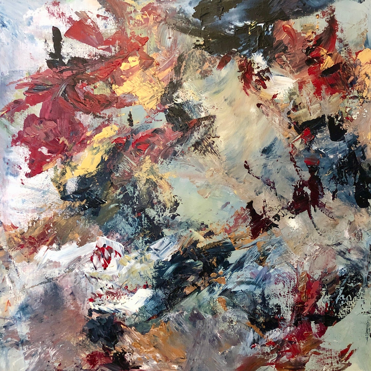 My Heart Is Full. Original 24 by 24 inch original acrylic painting on a 1.5 inch deep canvas by Ottawa-based artist Mireille Laroche