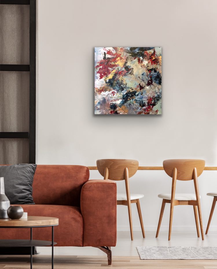 My Heart Is Full. Original 24 by 24 inch original acrylic painting on a 1.5 inch deep canvas by Ottawa-based artist Mireille Laroche