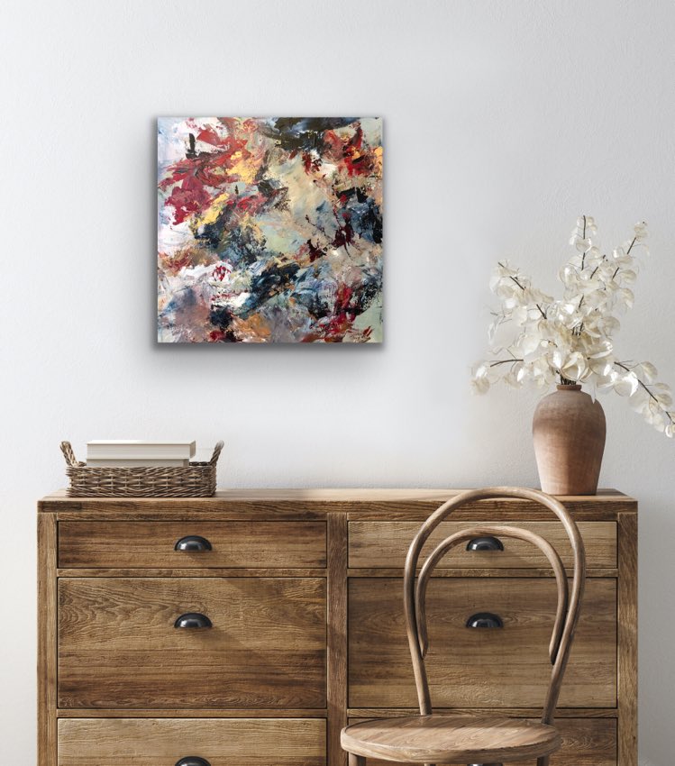 My Heart Is Full. Original 24 by 24 inch original acrylic painting on a 1.5 inch deep canvas by Ottawa-based artist Mireille Laroche