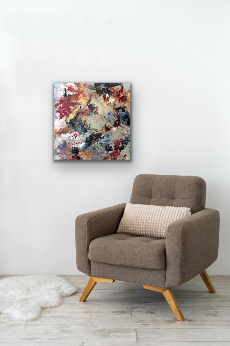 My Heart Is Full. Original 24 by 24 inch original acrylic painting on a 1.5 inch deep canvas by Ottawa-based artist Mireille Laroche