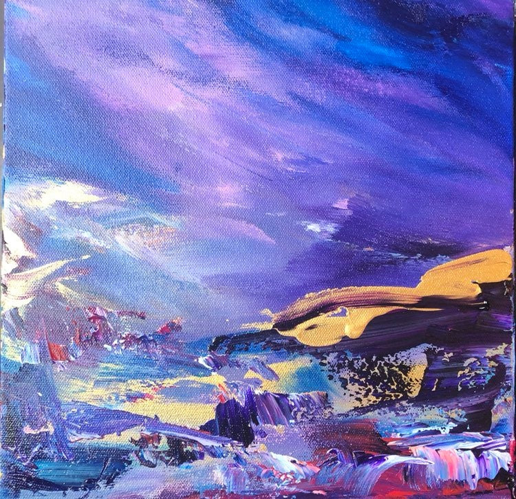 Turning the Page. Original acrylic painting (12 by 12 inch) by Ottawa- based artist Mireille Laroche