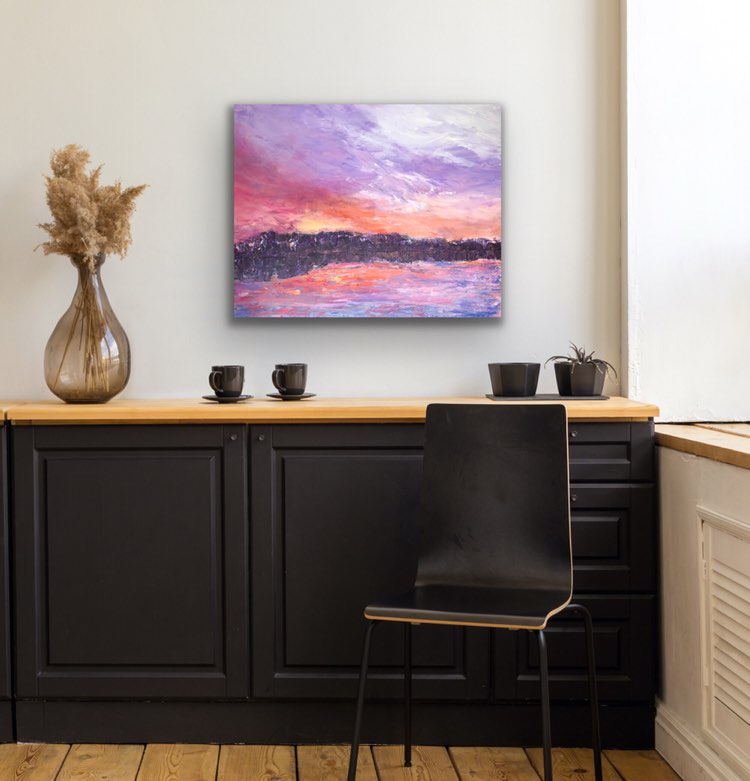 View at the Cottage. 30 by 24 inch original acrylic painting by Ottawa-based artist Mireille Laroche
